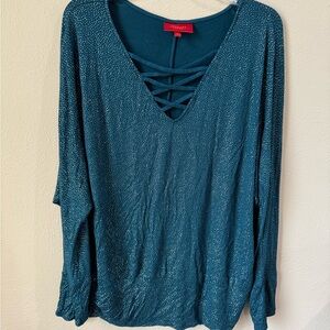 Jennifer Lopez Blue Relaxed Cut Out 3/4 Sleeve Blouse